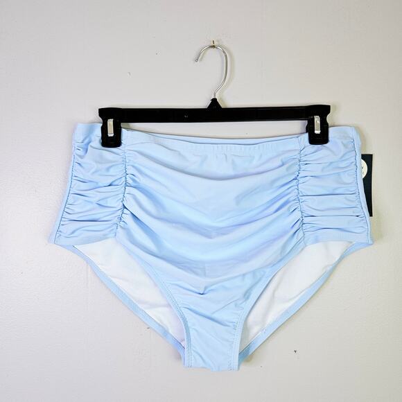 New Crown & Ivy Plus Size 1X Tummy Control Shirred High Waisted Bikini Bottoms - Picture 3 of 15